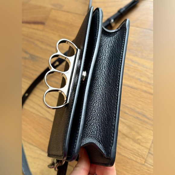 Alexander McQueen Four-ring black leather mini Crossbody Bag. - Picture 7 of 9